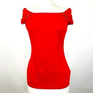 White House Black Market   New with No Tag 
Red Off Shoulder Tee.  Size XS